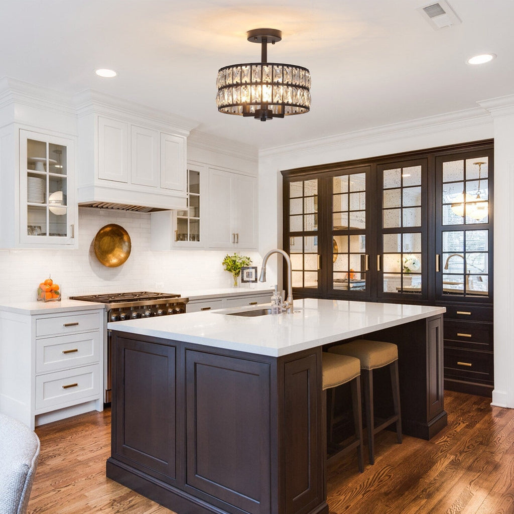 3-Light Crystal Semi Flush Mount Lights for Living Room Hallway