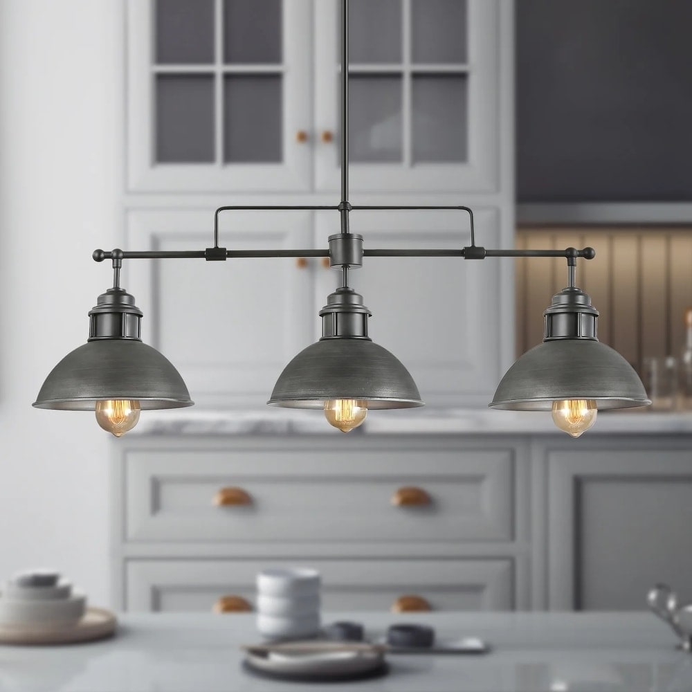 3-Light Farmhouse Retro Metal Linear Dome Pendant Light/Kitchen Island Lights