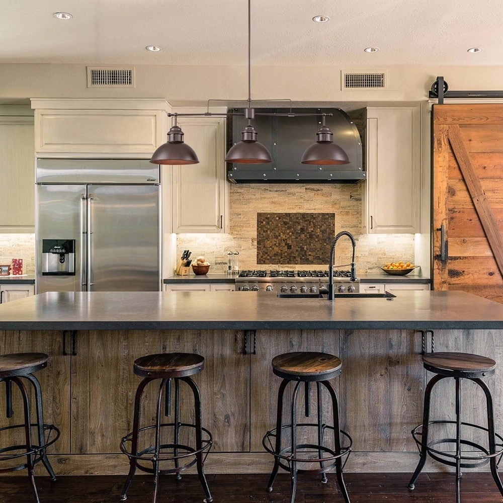 3-Light Farmhouse Retro Metal Linear Dome Pendant Light/Kitchen Island Lights