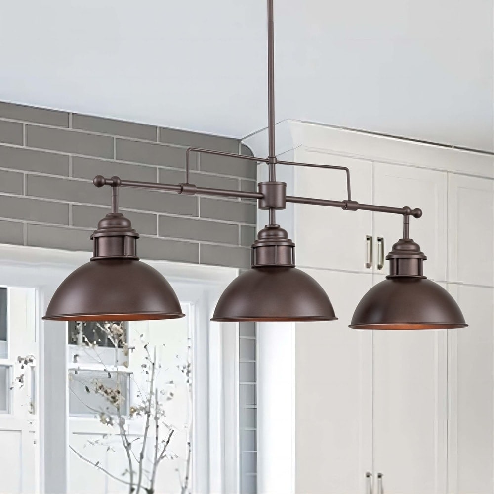 3-Light Farmhouse Retro Metal Linear Dome Pendant Light/Kitchen Island Lights