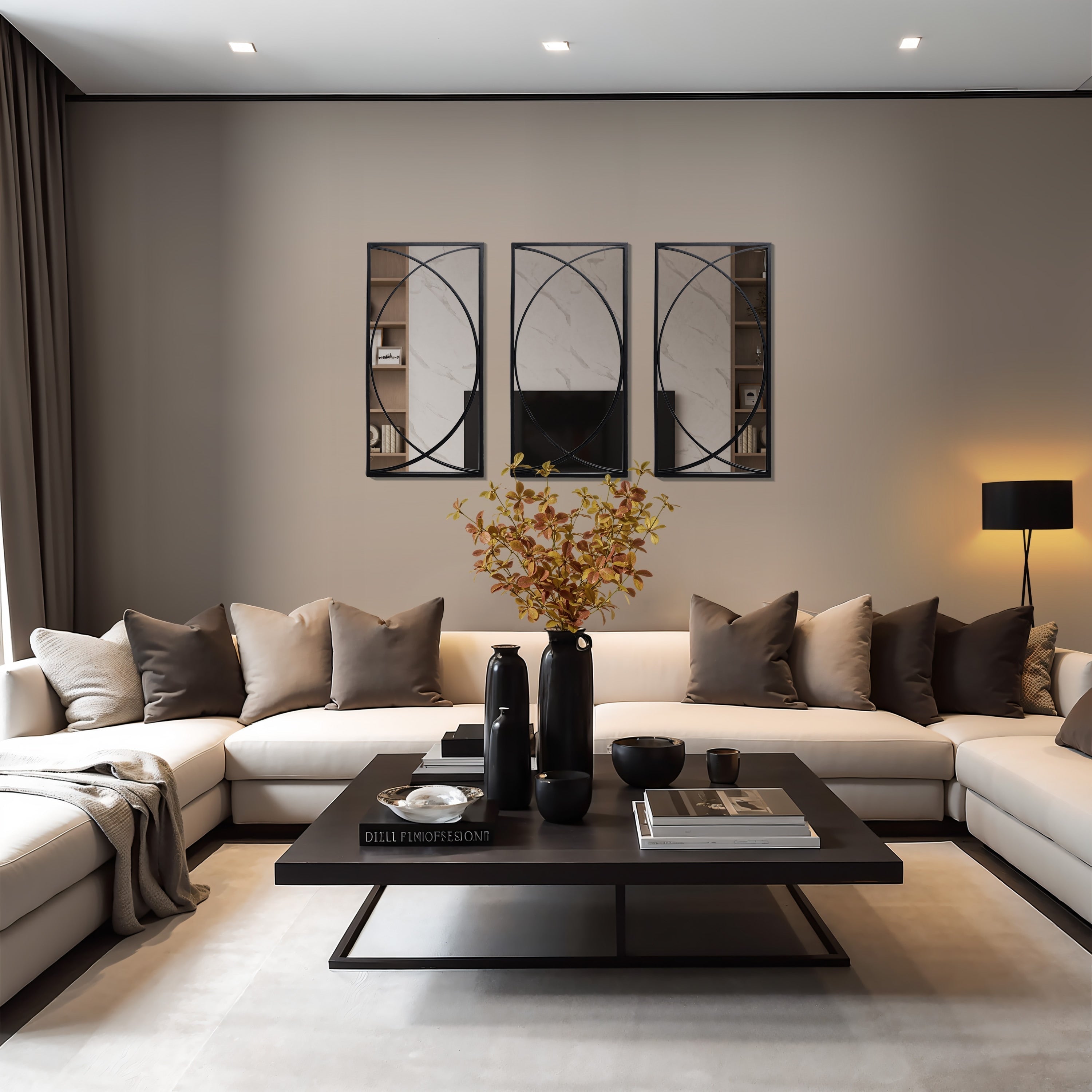 3-Piece Black Metal Rectangular Wall Mirror Set - 31.9 H x 15.75 W x 0.75 D