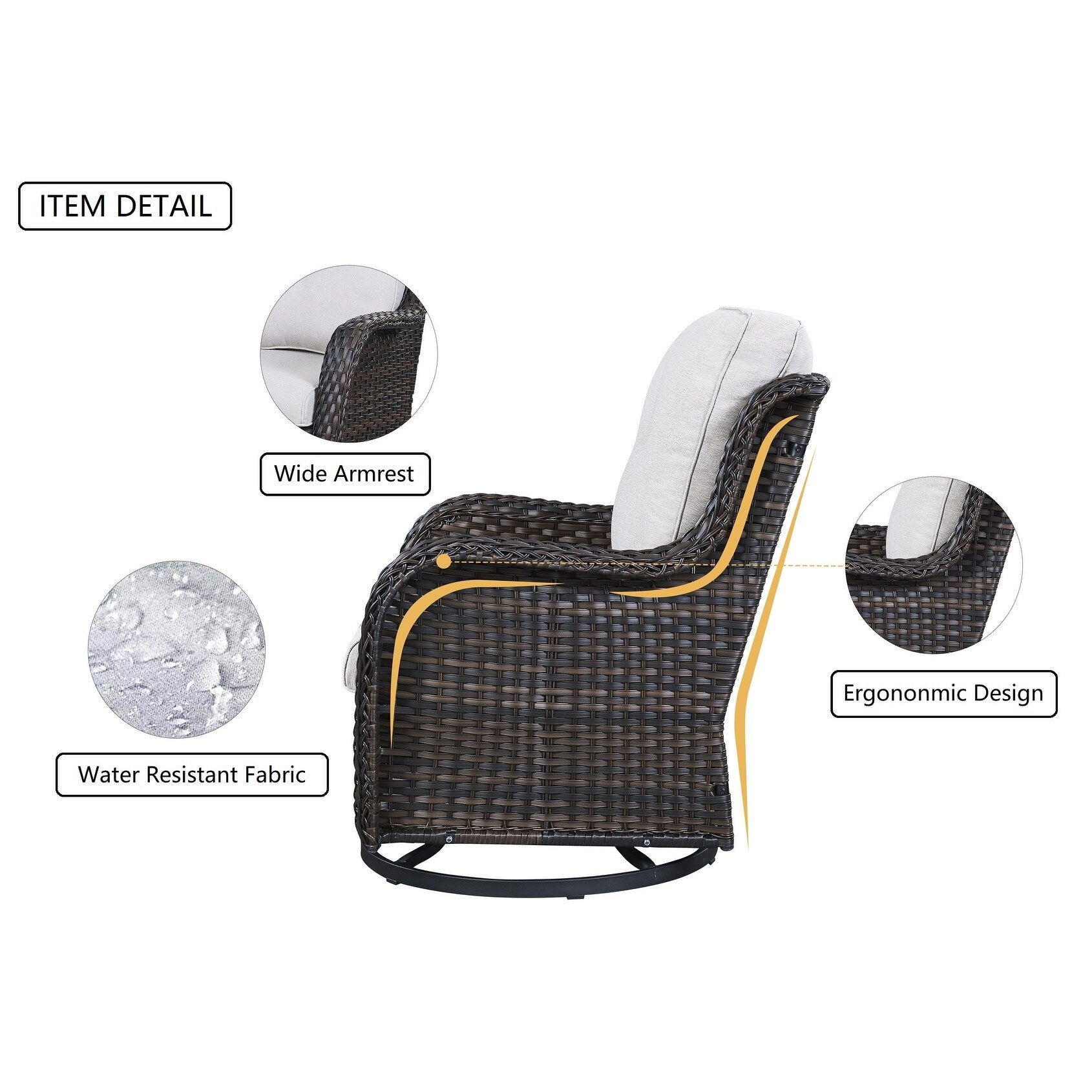 Gymojoy 3 Piece Outdoor Wicker Swivel Rocker with Cushion & Table