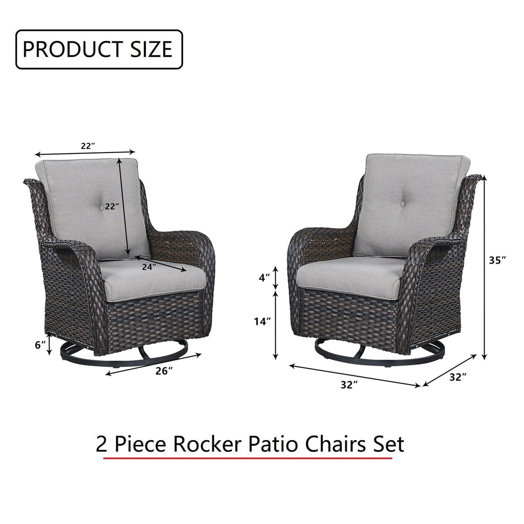 Gymojoy 3 Piece Outdoor Wicker Swivel Rocker with Cushion & Table