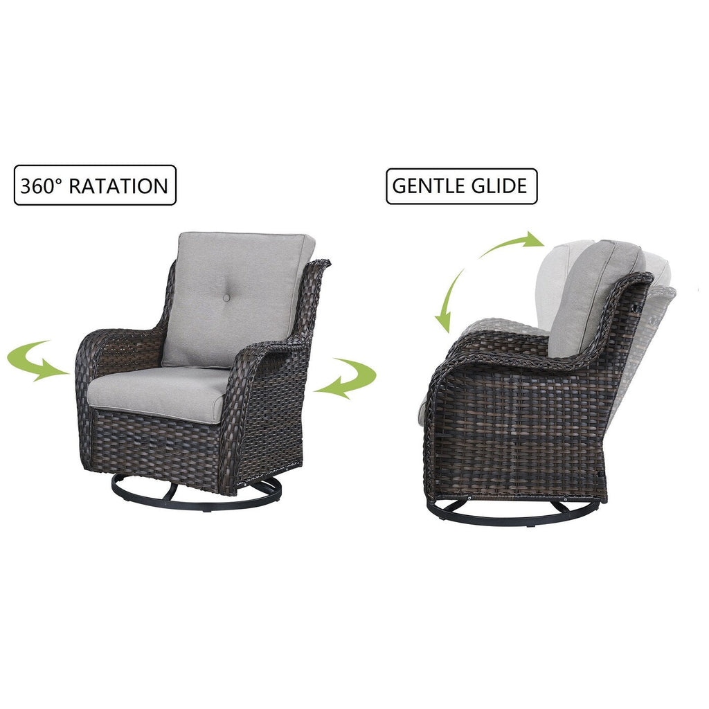 Gymojoy 3 Piece Outdoor Wicker Swivel Rocker with Cushion & Table