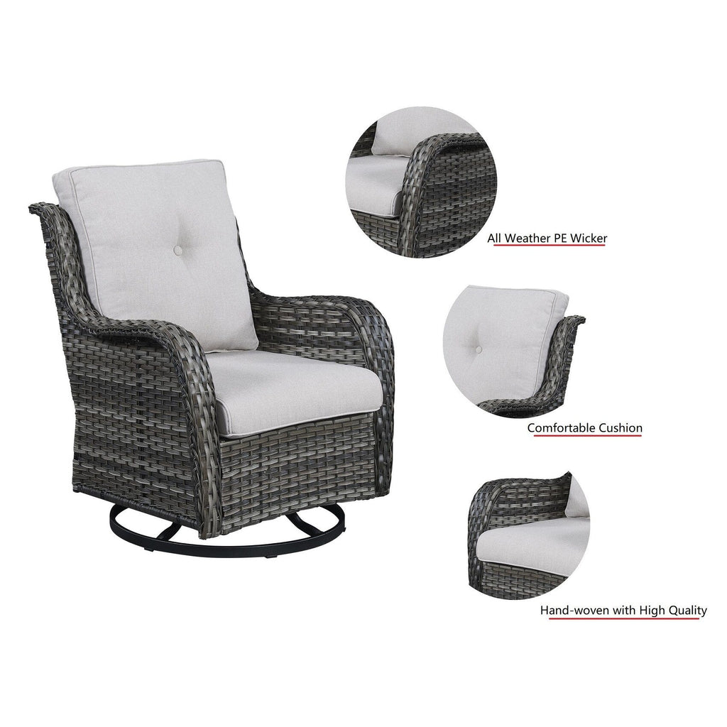Gymojoy 3 Piece Outdoor Wicker Swivel Rocker with Cushion & Table