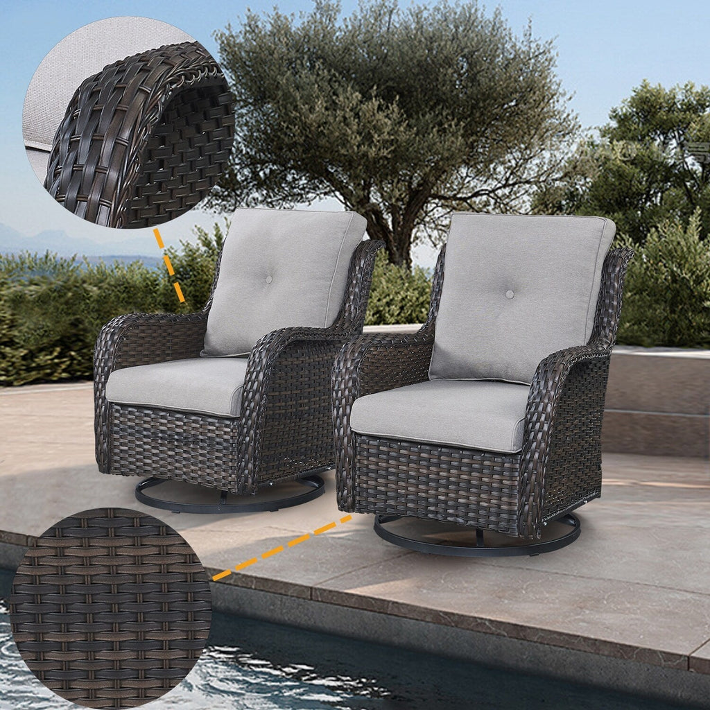 Gymojoy 3 Piece Outdoor Wicker Swivel Rocker with Cushion & Table