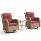 Gymojoy 3 Piece Outdoor Wicker Swivel Rocker with Cushion & Table