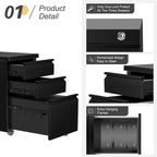 3 Drawer Metal Locking File Cabinet for Home Office, Rolling Cabinet Fully Assembled
