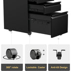 3 Drawer Metal Locking File Cabinet for Home Office, Rolling Cabinet Fully Assembled