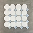 Thassos White with Blue Celeste Flower Pattern Marble Mosaic Tiles - Case (10 Sheets)