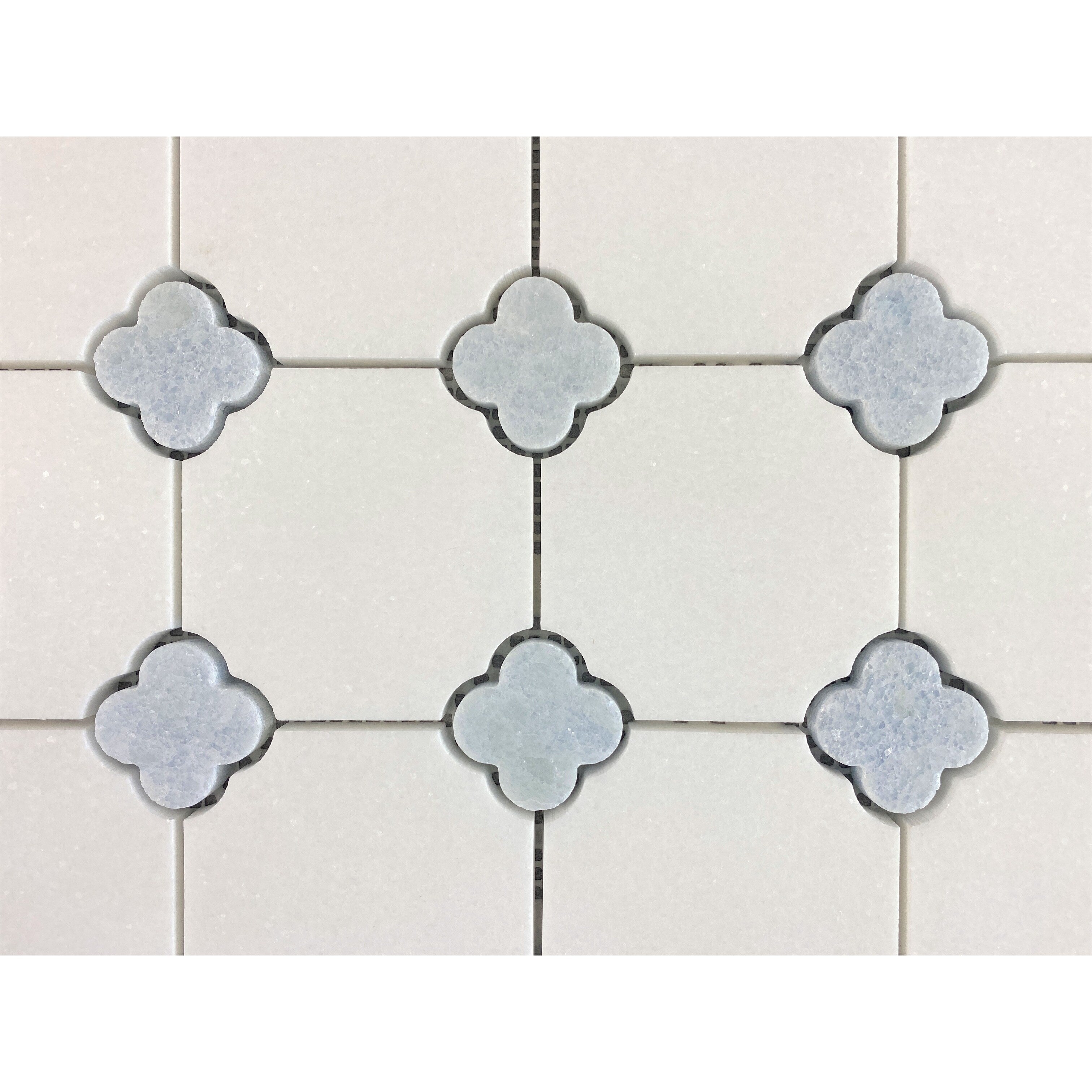 Thassos White with Blue Celeste Flower Pattern Marble Mosaic Tiles - Case (10 Sheets)