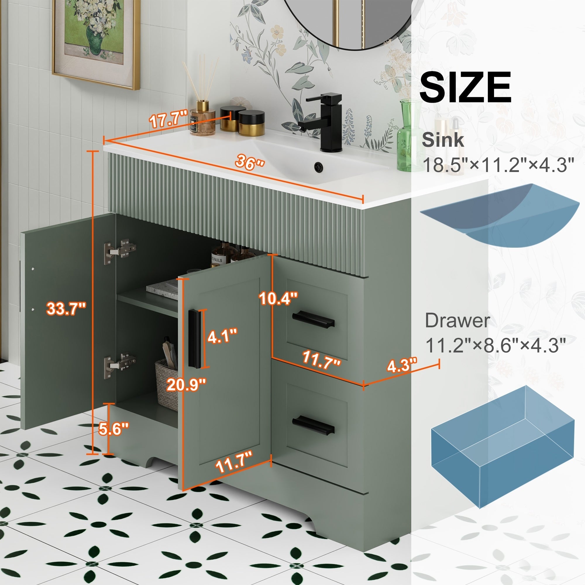 Wavy Line 30/36/48 Bathroom Vanity Set with Sink & Faucet