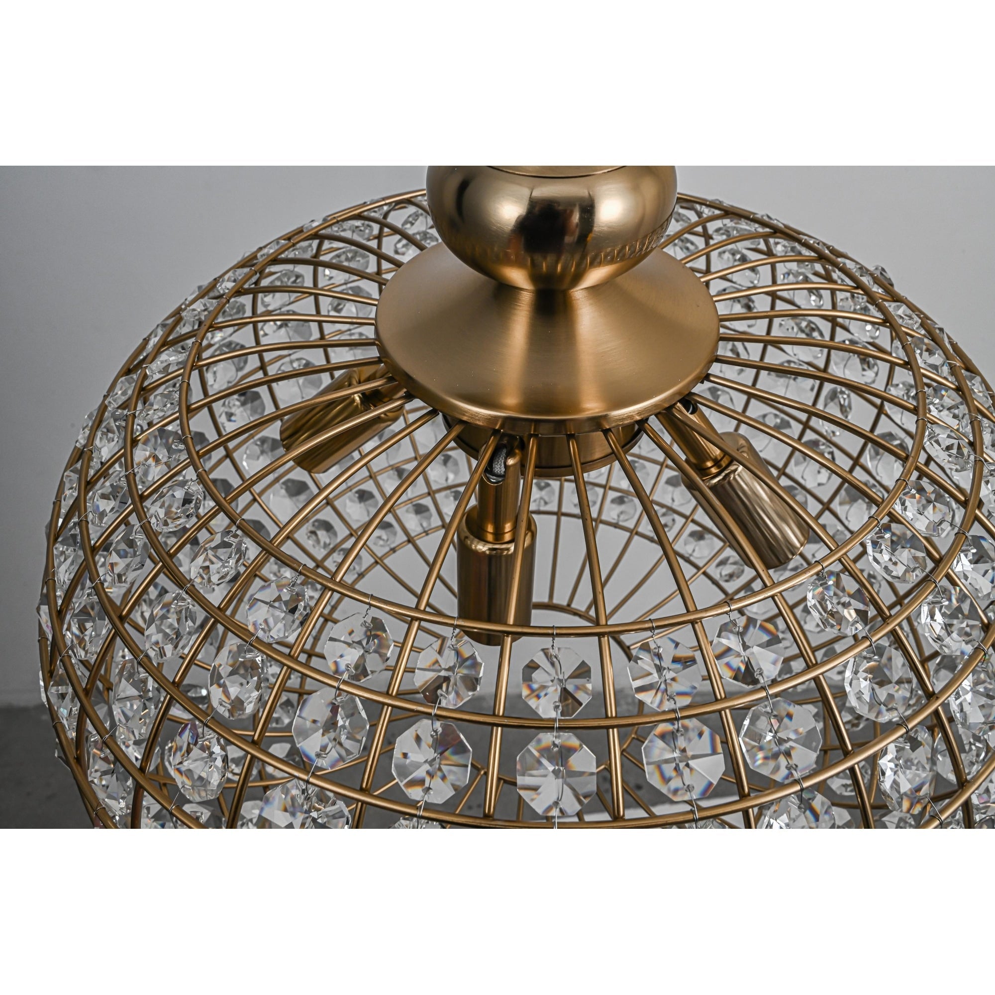 Retro French 4/5-Light Antique Brass Globe Crystal Chandelier Kitchen Island Pendant