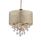 Round Beaded Drum Chandelier with Hanging Crystals