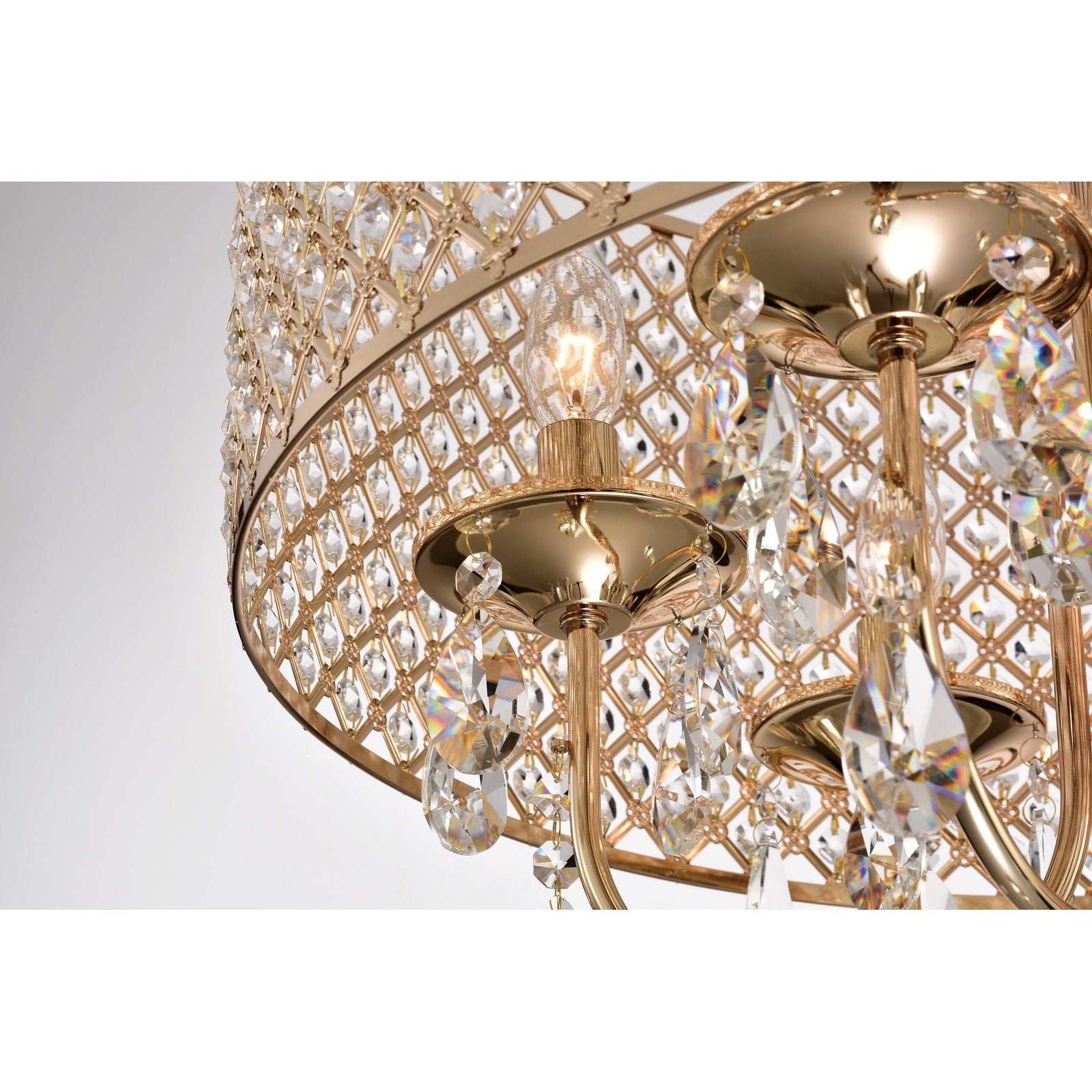 Round Beaded Drum Chandelier with Hanging Crystals