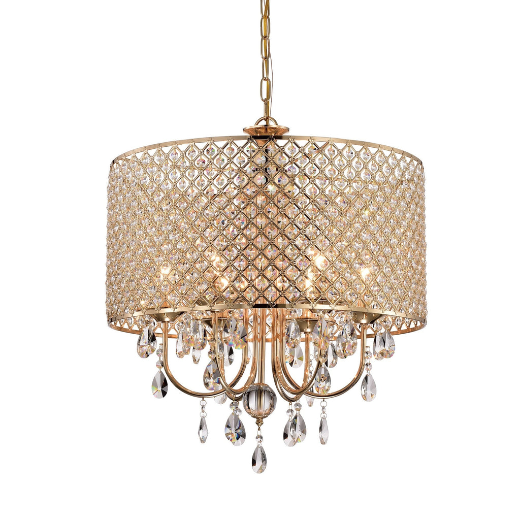 Round Beaded Drum Chandelier with Hanging Crystals