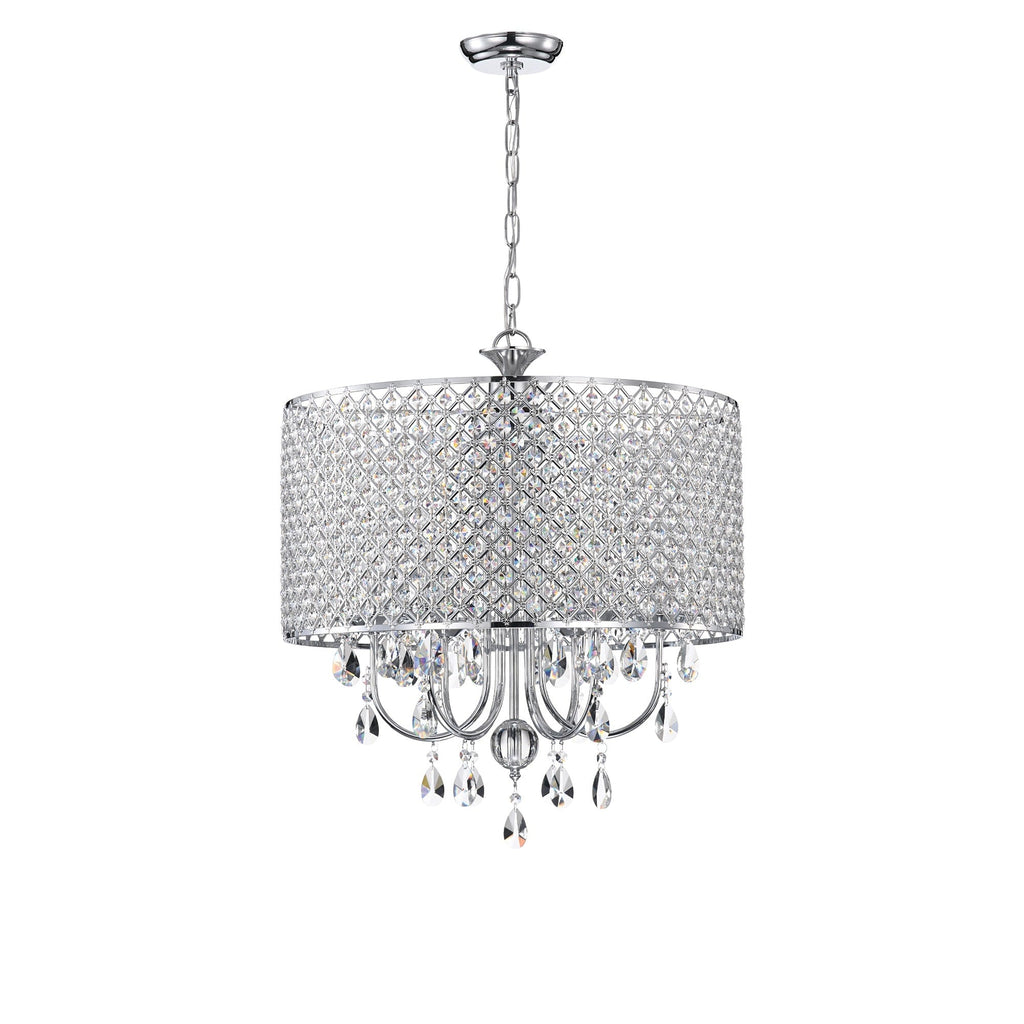Round Beaded Drum Chandelier with Hanging Crystals