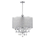 Round Beaded Drum Chandelier with Hanging Crystals