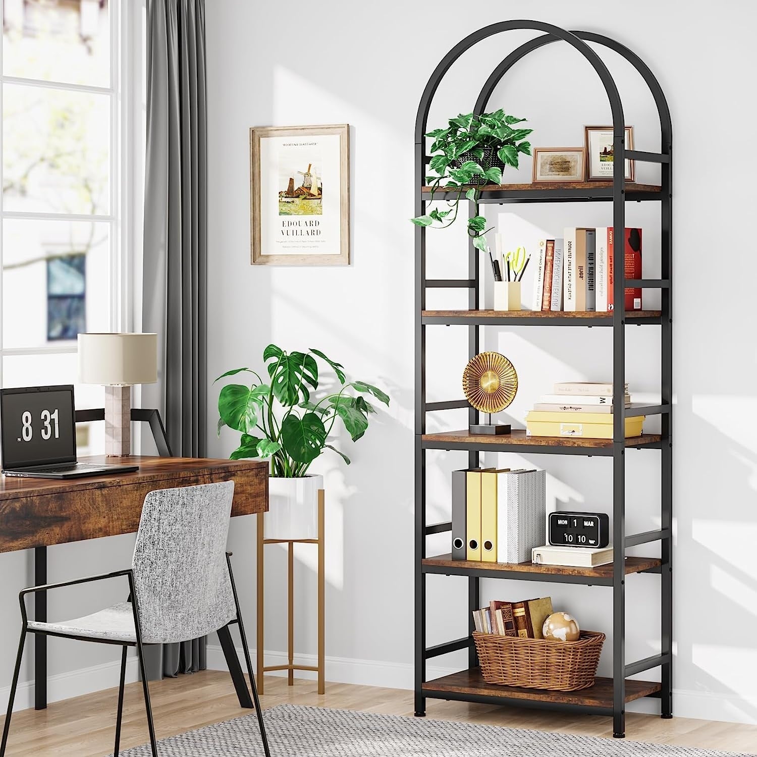 Open Bookshelf, Industrial Bookcase Storage Shelves with Metal Frame
