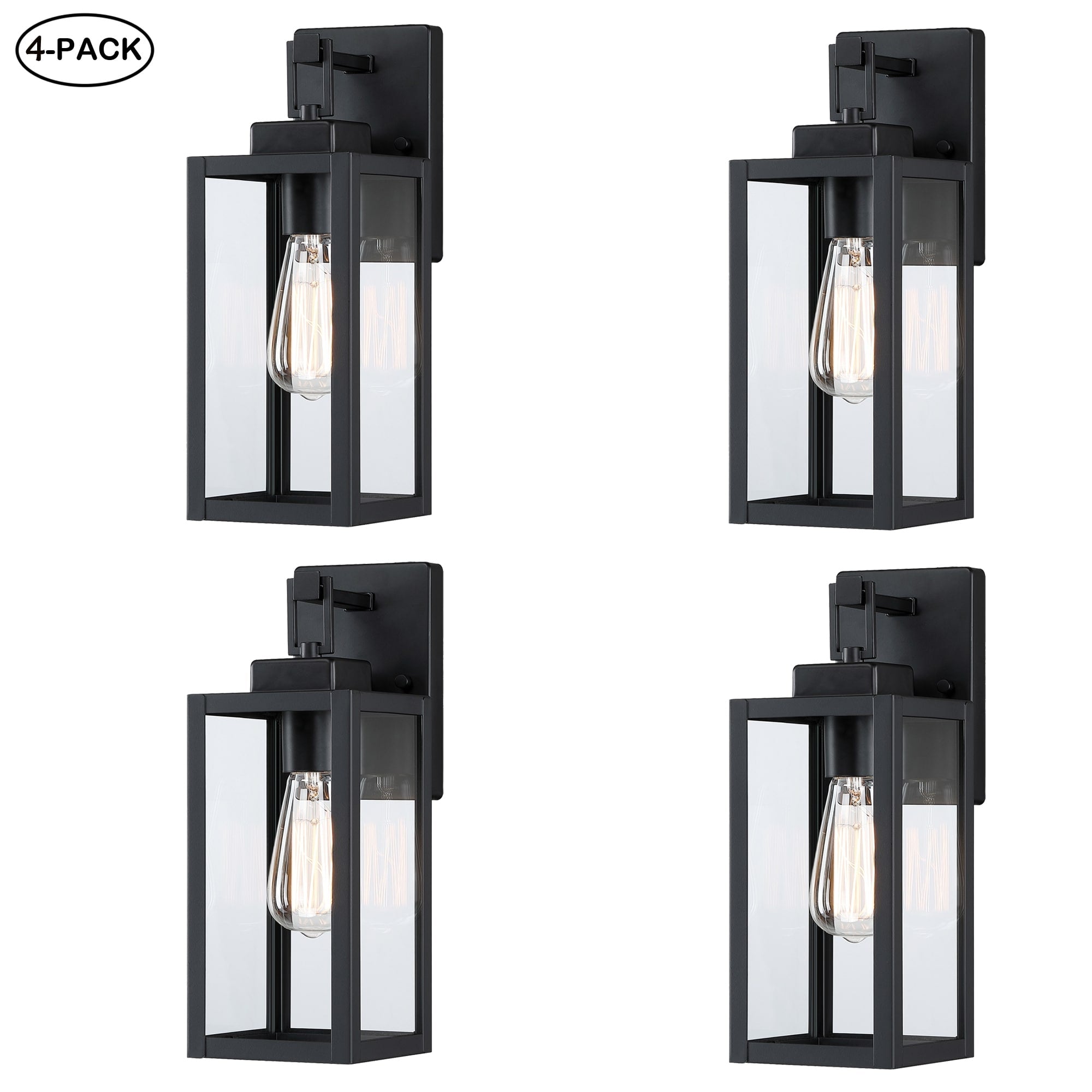 4-pack 1-Light Outdoor Wall Light with Matte Black Finish & Clear glass shade