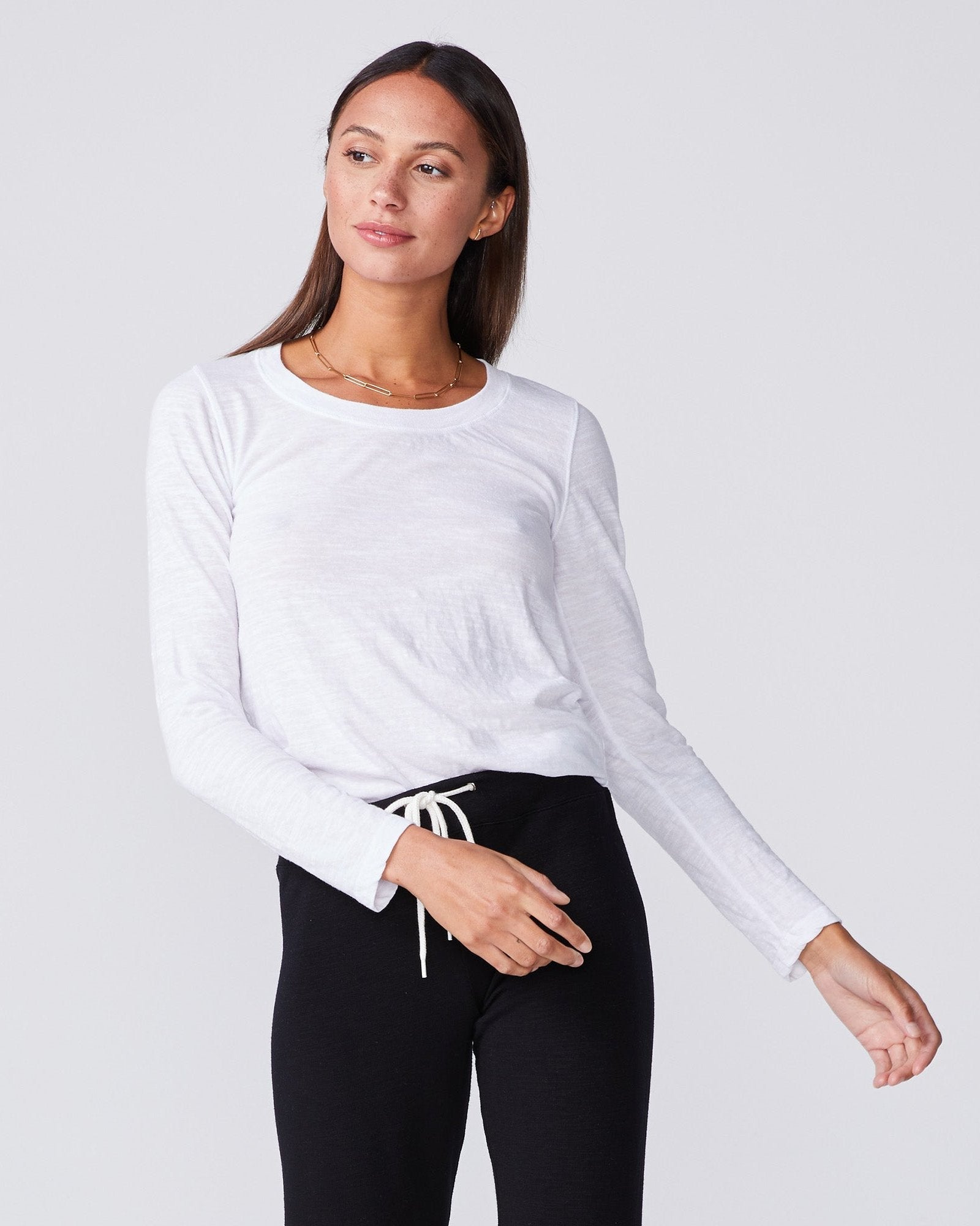 Textured Tri-Blend Fitted Long Sleeve Crew