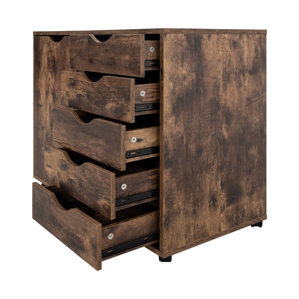5-Drawer Wood Storage Dresser Cabinet with Wheels - Craft Organizer and Makeup Drawer Unit for Closet and Bedroom