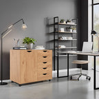 5-Drawer Wood Storage Dresser Cabinet with Wheels - Craft Organizer and Makeup Drawer Unit for Closet and Bedroom