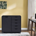 5-Drawer Wood Storage Dresser Cabinet with Wheels - Craft Organizer and Makeup Drawer Unit for Closet and Bedroom