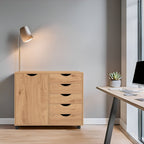 5-Drawer Wood Storage Dresser Cabinet with Wheels - Craft Organizer and Makeup Drawer Unit for Closet and Bedroom