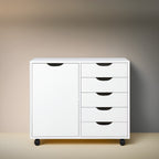 5-Drawer Wood Storage Dresser Cabinet with Wheels - Craft Organizer and Makeup Drawer Unit for Closet and Bedroom