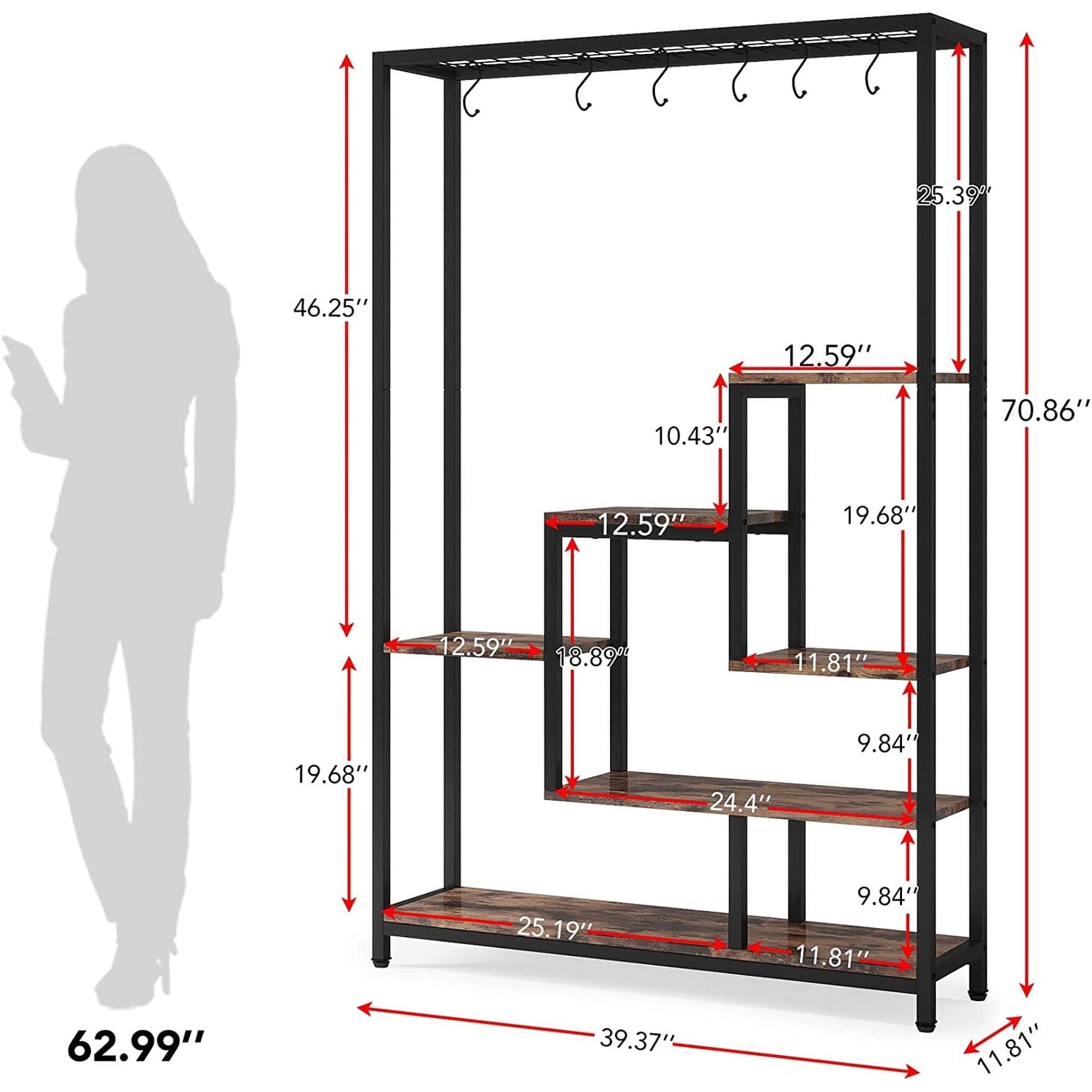 5-Tier Tall Indoor Plant Stand, 70.9 inches Plant Shelf with 10PC Hanging Hooks