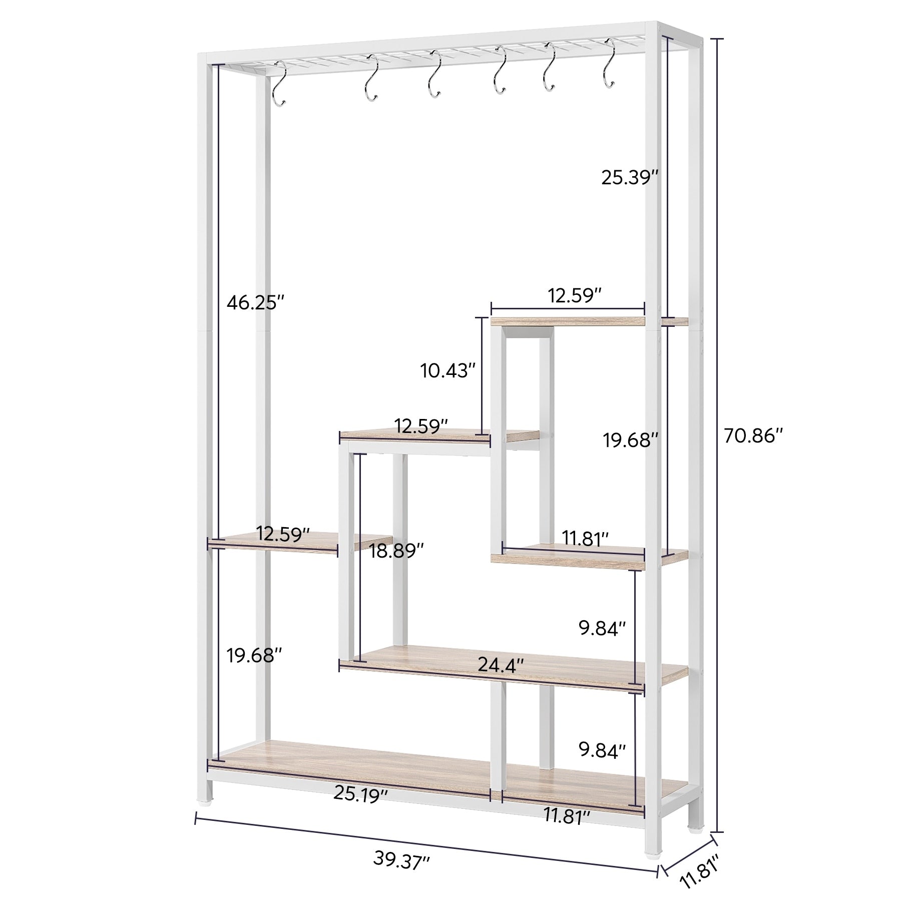 5-Tier Tall Indoor Plant Stand, 70.9 inches Plant Shelf with 10PC Hanging Hooks