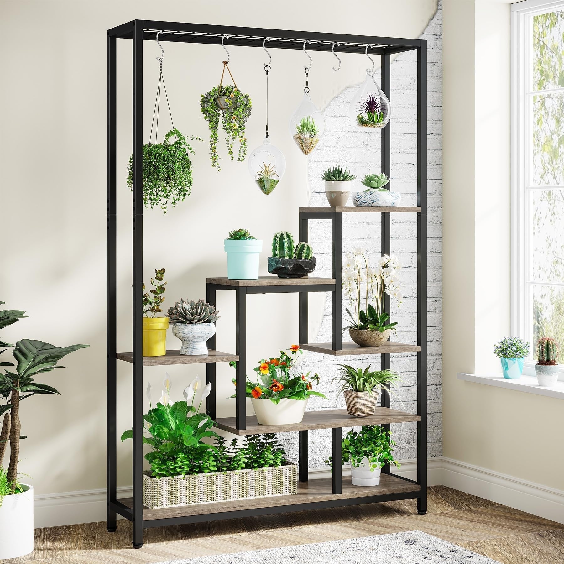 5-Tier Tall Indoor Plant Stand, 70.9 inches Plant Shelf with 10PC Hanging Hooks