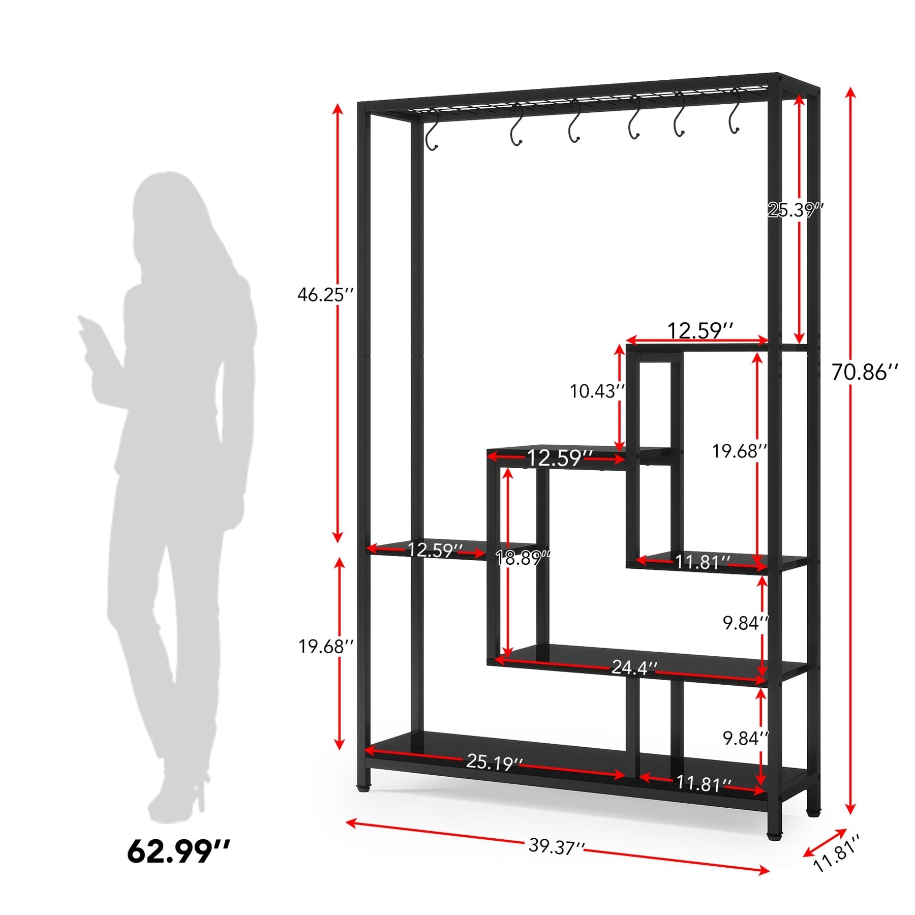 5-Tier Tall Indoor Plant Stand, 70.9 inches Plant Shelf with 10PC Hanging Hooks