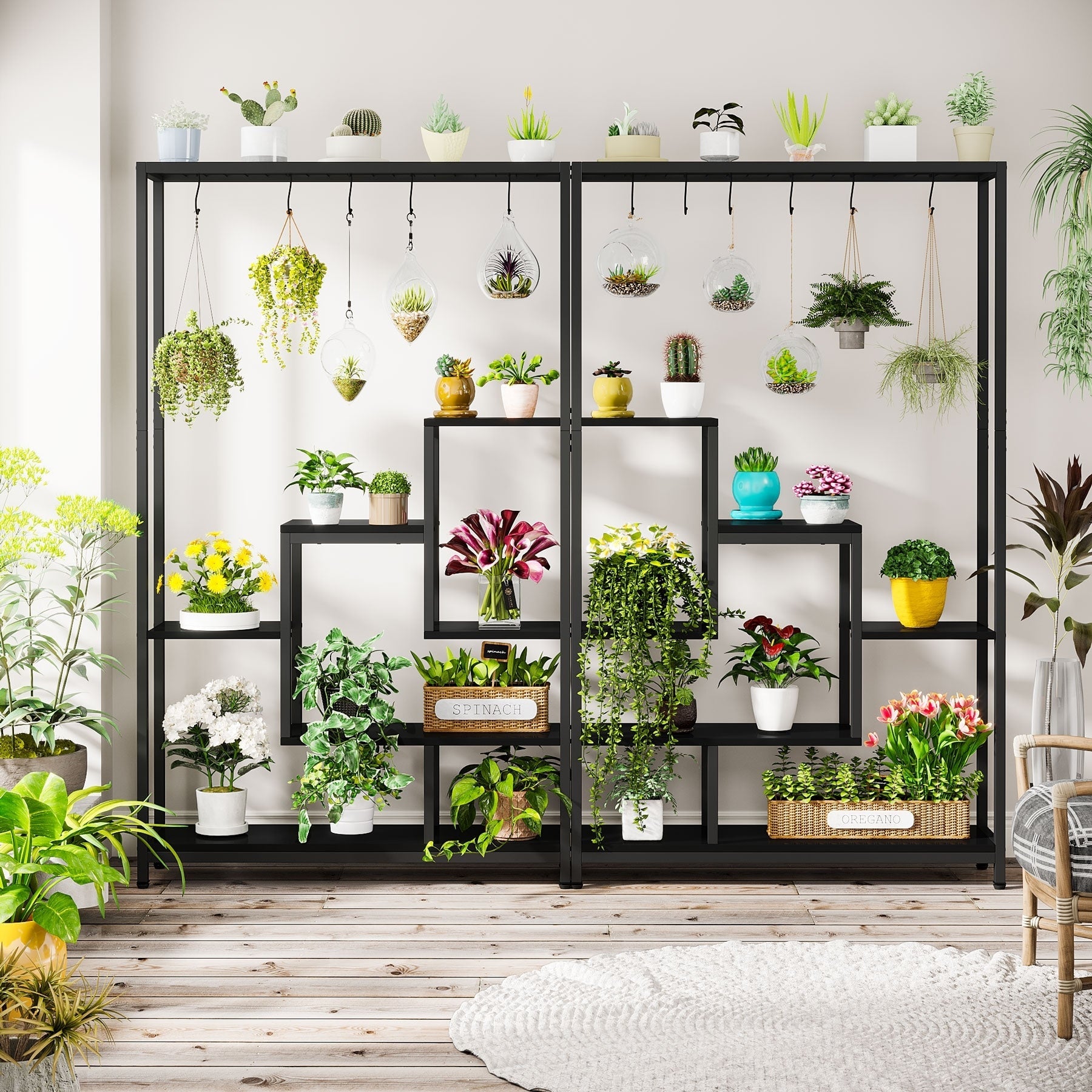 5-Tier Tall Indoor Plant Stand, 70.9 inches Plant Shelf with 10PC Hanging Hooks