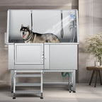 50'' W Stainless Steel Adjustable Pet Grooming Tub with Steps Ramp