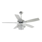 52-inch Chrome Wooden 5-blade Modern Crystal Ceiling Fan with Remote