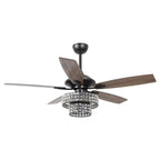 52-inch Chrome Wooden 5-blade Modern Crystal Ceiling Fan with Remote