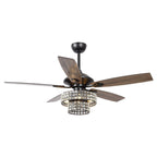 52-inch Chrome Wooden 5-blade Modern Crystal Ceiling Fan with Remote