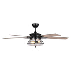 52 Industrial Seeded Glass Black Decorative Ceiling Fan with Remote and Light Kit