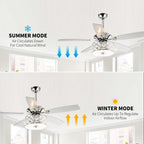 52 Modern 4-Light Chandelier Crystal Ceiling Fan with Remote