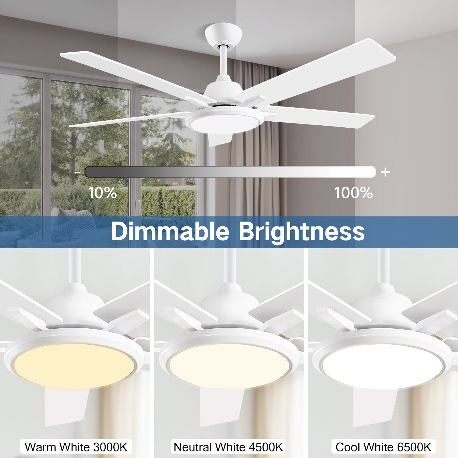52 Modern Ceiling Fans with Lights and Remote, LED Dimmable