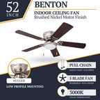52 Prominence Home Benton Traditional Indoor LED Ceiling Fan with Light, Pull Chains