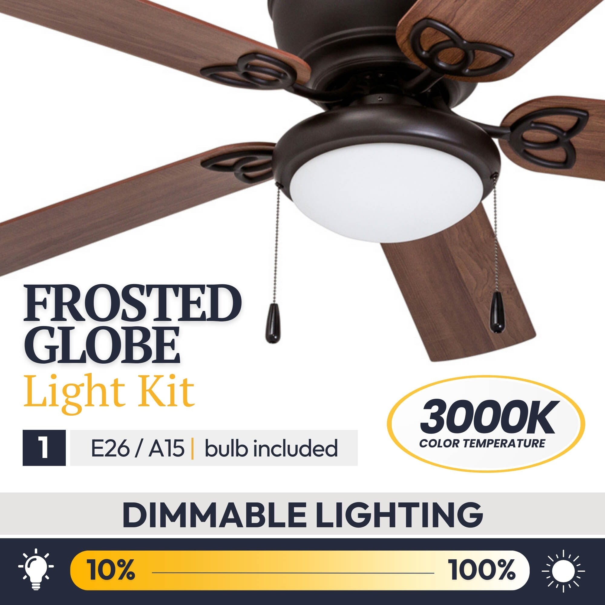 52 Prominence Home Benton Traditional Indoor LED Ceiling Fan with Light, Pull Chains