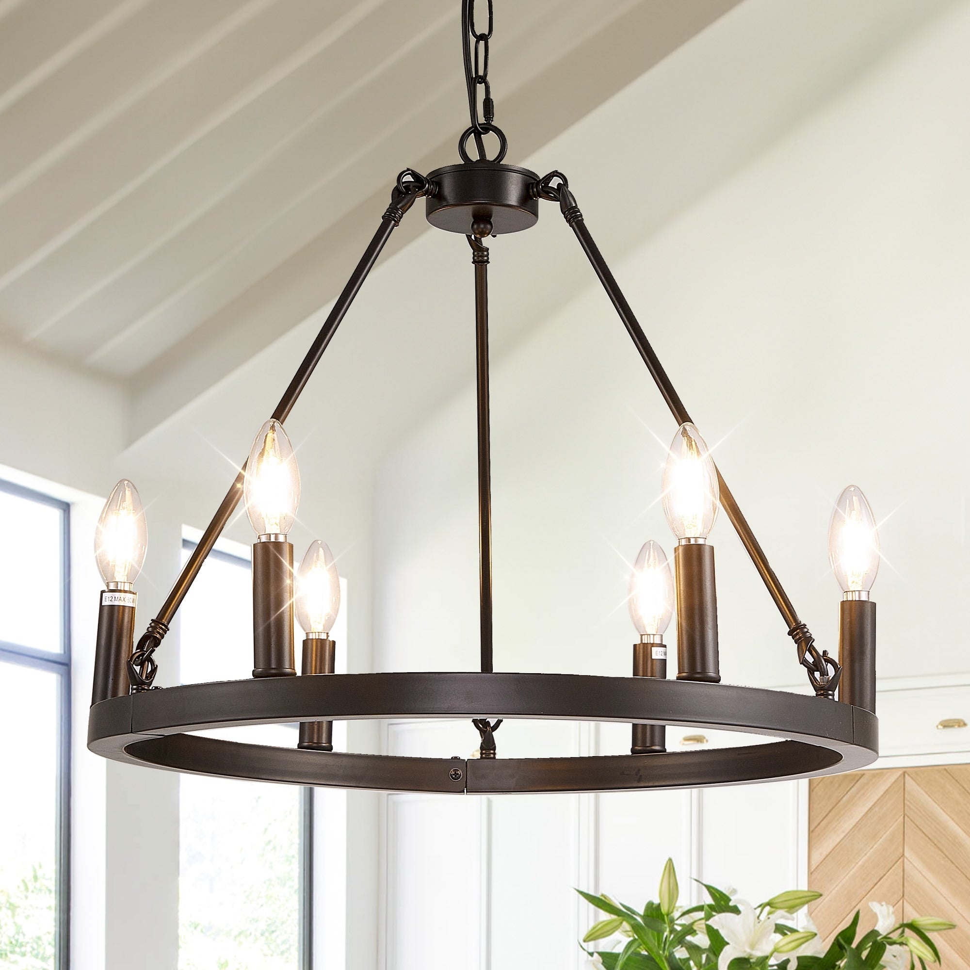 54-inch Round Wagon Wheel 24-light Chandelier