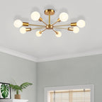 Black/ Gold Sputnik Semi Flush Mount Lamp Close to Ceiling Light Fixture for Living Room/ Kitchen/ Office/ Bedroom/ Foyer