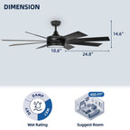 Moasis Matte Black 60-in 8-Blade Ceiling Fan with LED Light and Remote Control - 60