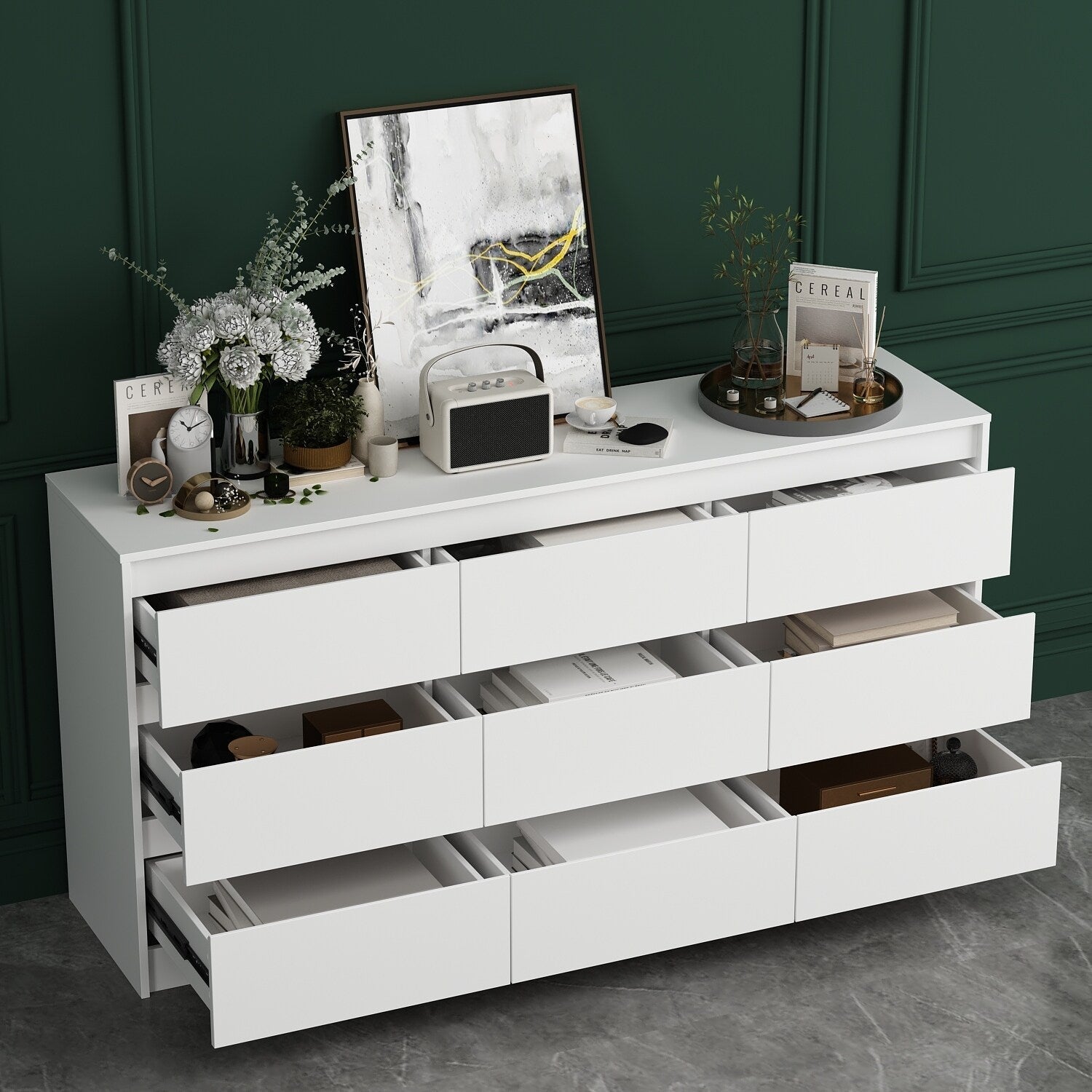 63W 9 Drawer Dresser Accent Dresser for Living Room Bedroom Chest