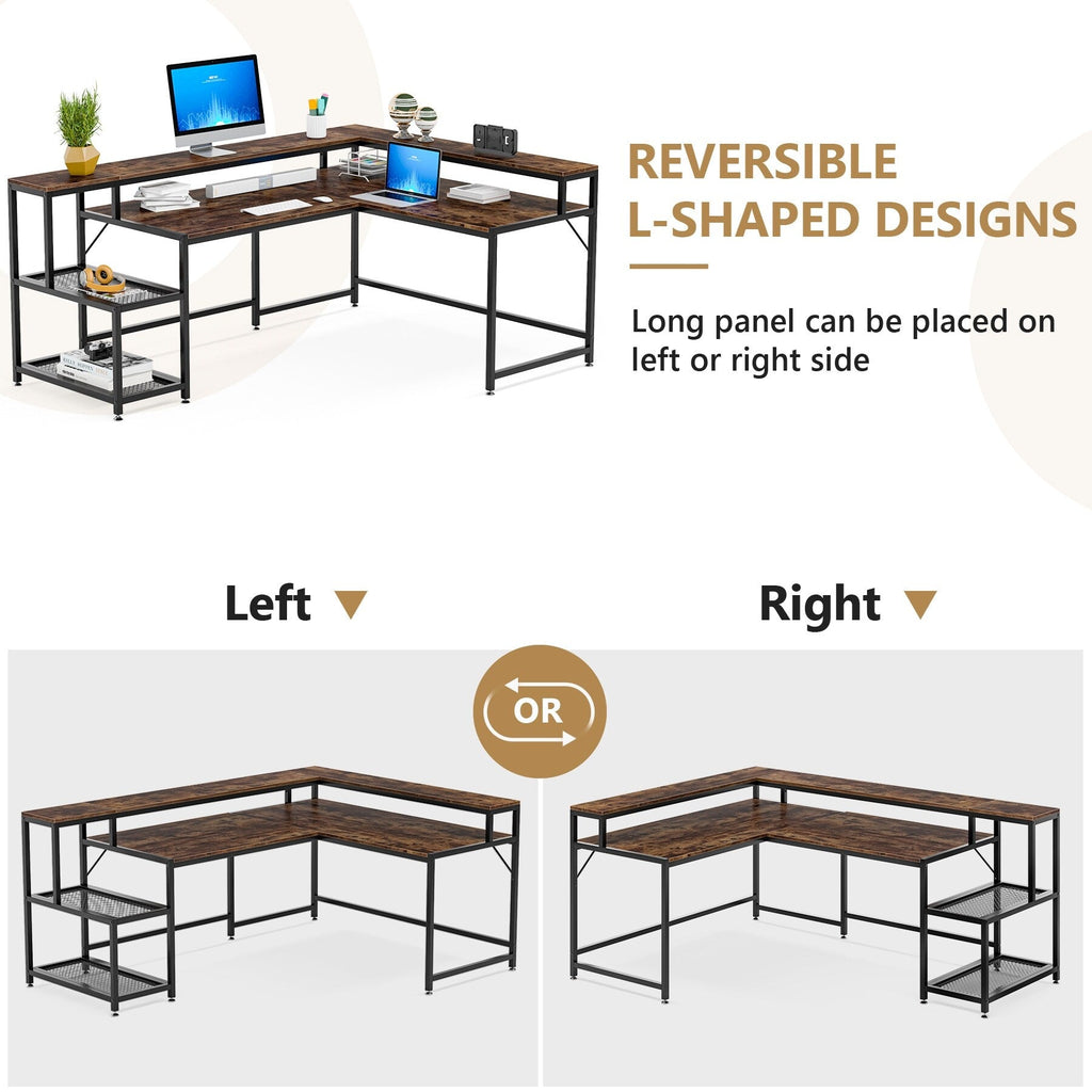 L Shaped Desk with Monitor Shelf, Reversible Corner Computer Desk for Office Home 69