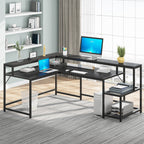 L Shaped Desk with Monitor Shelf, Reversible Corner Computer Desk for Office Home 69